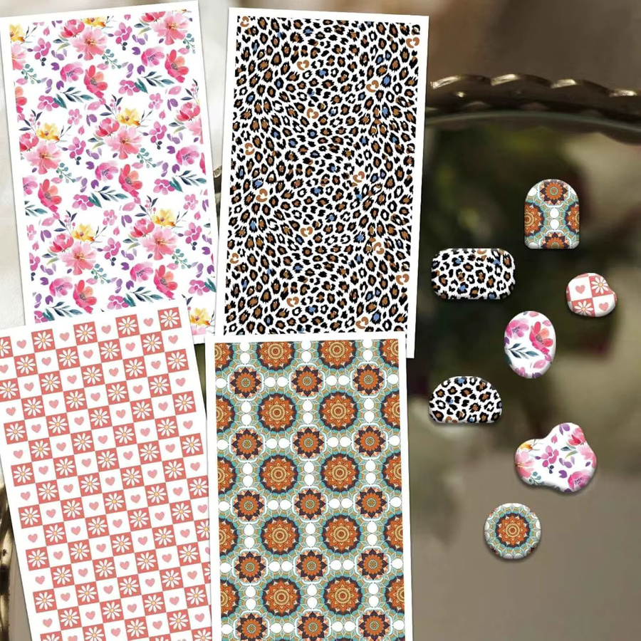 24 Stück Transferpapier mit Leopardenmuster in 4 Designs, Multicolor, für Polymer-Ton und Vintage-Blumen-Dekorationen - Bild 2