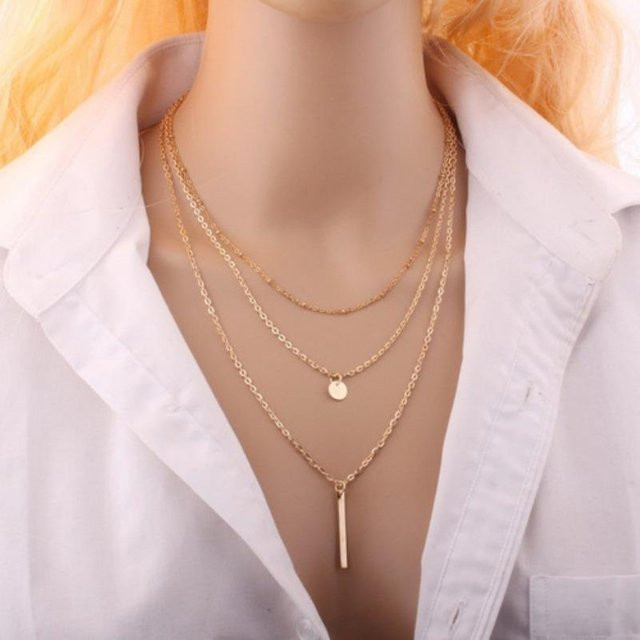 Mehrlagige Halskette Kupfer, Perle, beige, Damen - Bild 1
