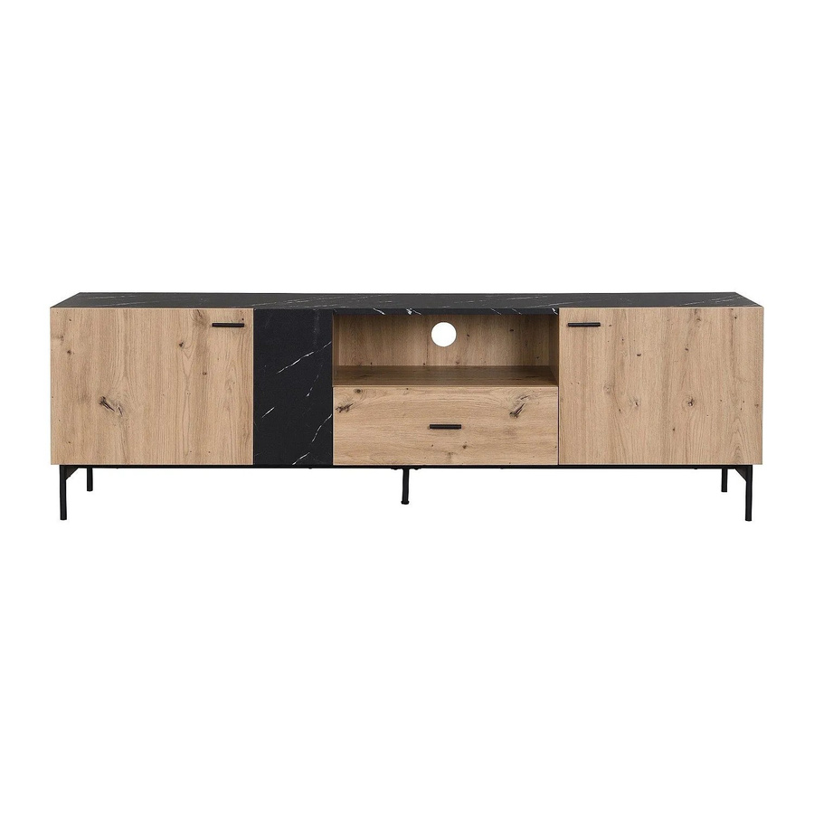 Vente-unique TV-Board Liomena in Schwarz und Naturfarben Hell mit Marmor-Optik, Breite: 180 cm - Bild 2