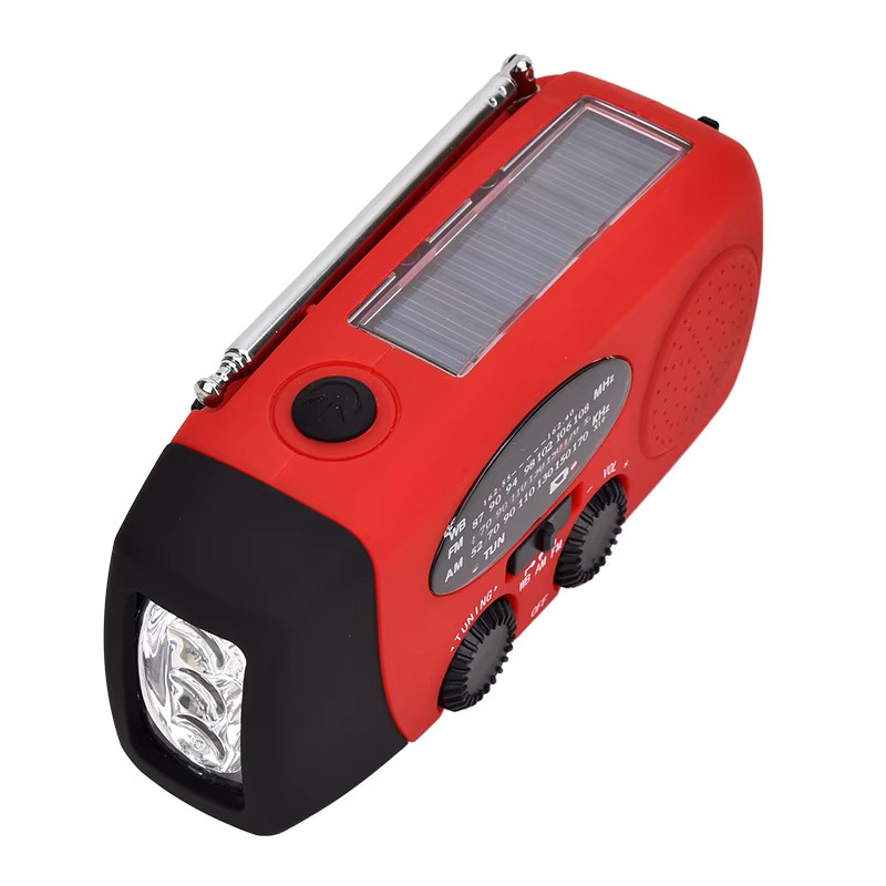 MicroData Multifunktionales Notfallradio mit LED-Taschenlampe, Handkurbelgenerator und Solarladung, AM/FM/SW, Farbe: Rot - Bild 3