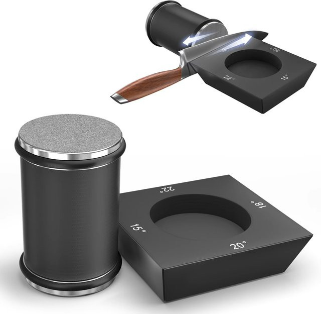 MYVIT Magnetischer 4-seitiger Messerschärfer in Schwarz mit Holzoptik für professionelle Küchenmesser - Bild 1