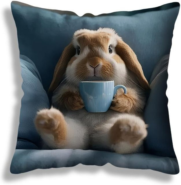Vikama Kissenbezug mit Cartoon-Hasen-Design, doppelseitig bedruckt aus Peach Skin, B/B/H: 18 x 18 x 0 cm - Bild 1