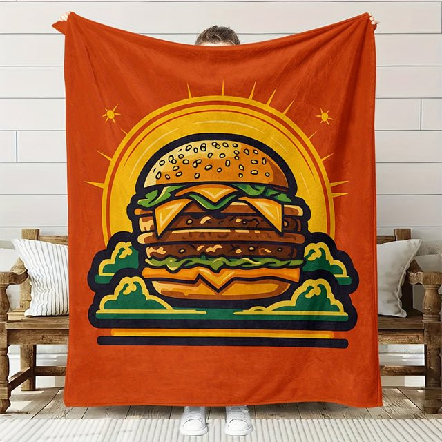 Gesteppte Decke mit Hamburger-Aufdruck in Orange aus Polyester für Erwachsene - Bild 1