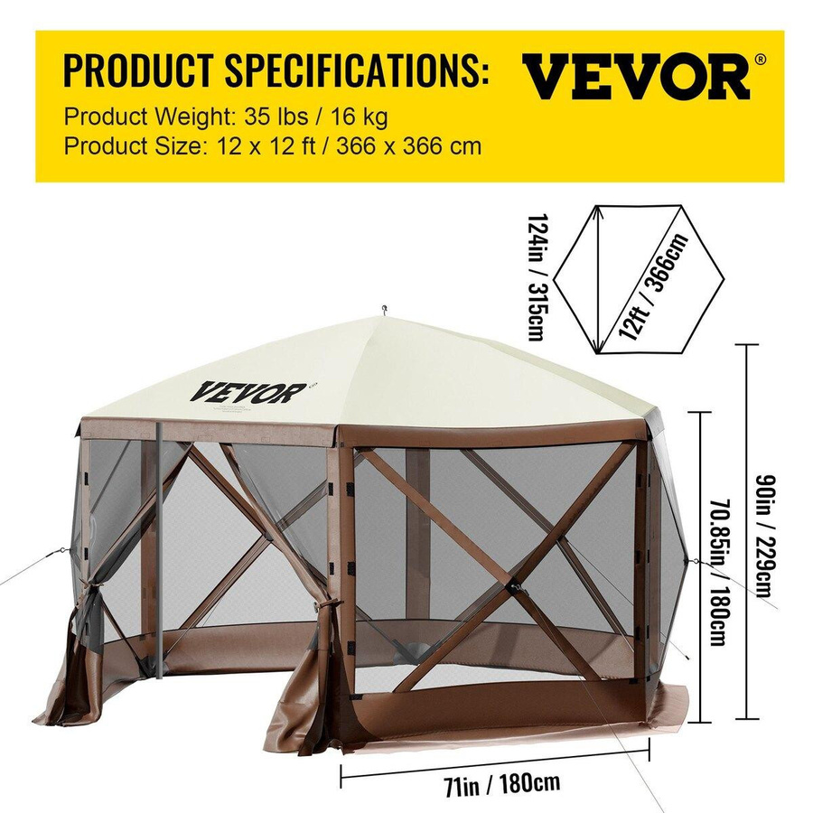 Buying Solutions MB Pop-up Camping Pavillon mit 6-seitigem Schutz in Beige, B/T: 3,6 x 3,6 m - Bild 7
