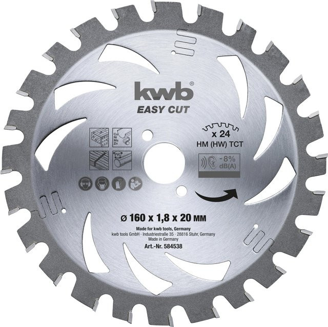 kwb Akku Top Easy Cut Kreissägeblatt, 30 Zähne, universell für Holz, Metall und Kunststoff, silber, Durchmesser: 184 mm, Bohrung: 20 mm - Bild 1