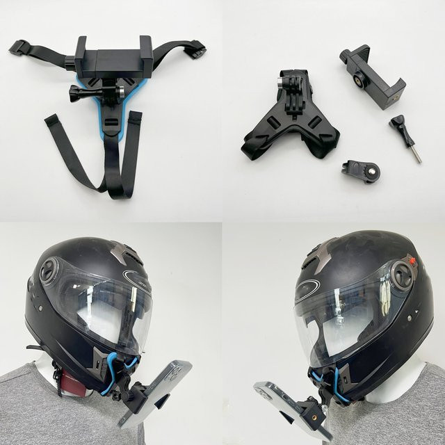 Motorradhelm-Kinnriemenhalterung mit Handyhalterung für GoPro 11, 10 und 9 Action-Kameras in Schwarz - Bild 1