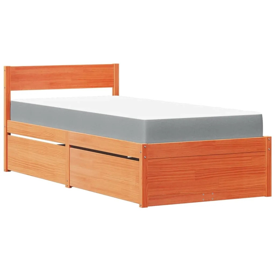 vidaXL Massivholz Bett mit Schubladen und Matratze aus Kiefernholz in Wachsbraun, B/T/H: 90 x 190 x 78 cm - Bild 2