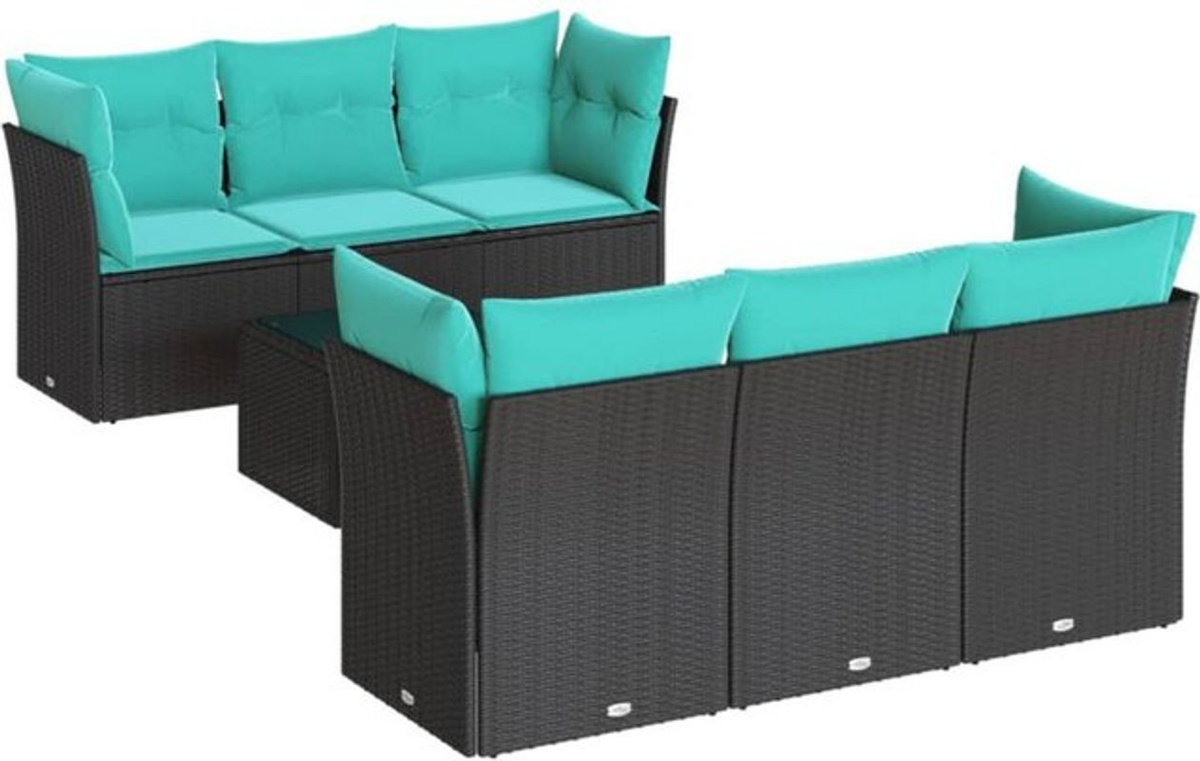 7-tlg. Garten-Sofagarnitur aus Polyrattan mit Kissen in Schwarz und Blau von vidaxl - Bild 1