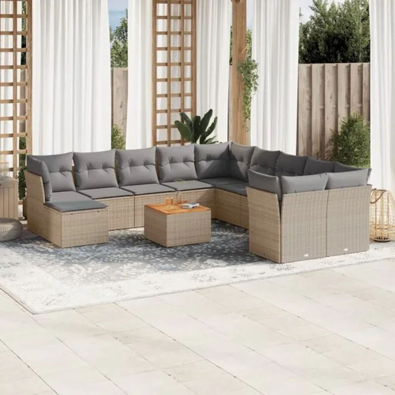 Vidaxl 12-tlg. Garten-Sofagarnitur aus Polyrattan mit Kissen in Beige - Bild 1