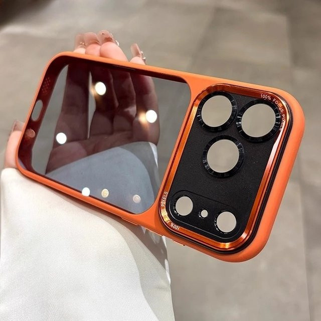 Transparente Handyhülle in Orange für iPhone 17, iPhone 16 Pro Max, iPhone 17 Pro und iPhone 16 mit Metalllinse und stoßfester Hart-Acryl-Stoßstange - Bild 1