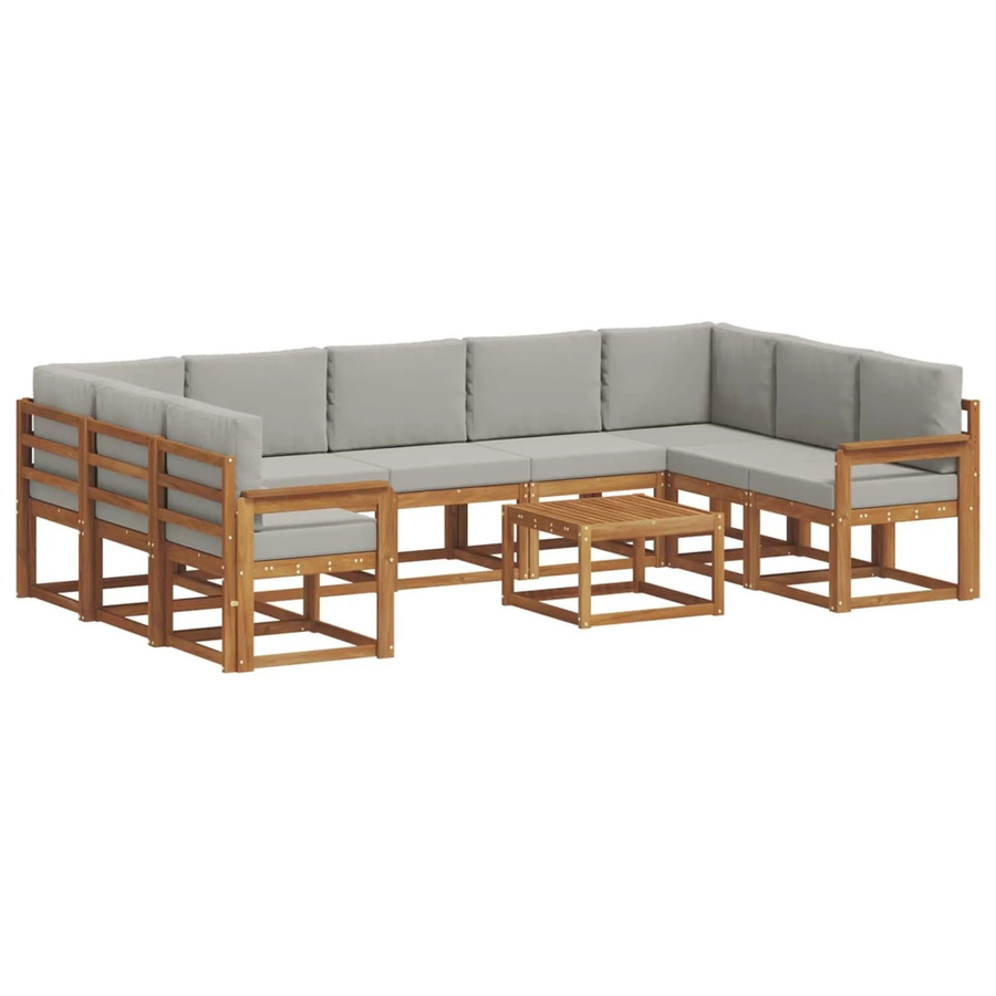 vidaXL 10-tlg. Outdoor-Sofagarnitur aus Akazienholz mit Kissen in Natur und Hellgrau - Bild 2