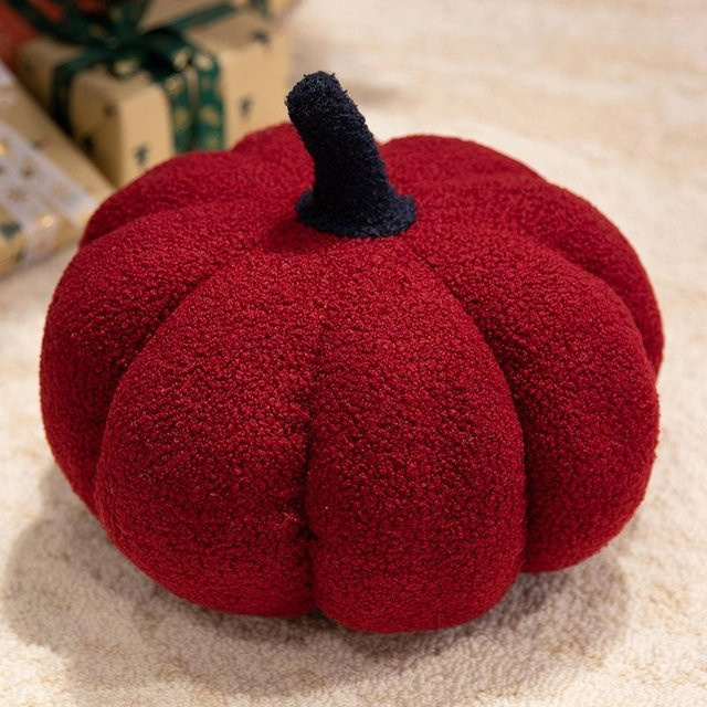 Flauschiges Kürbis-Kissen von Binchi Fitness in Rot mit Punktmuster und 3D-Design, Durchmesser: 28 cm - Bild 1