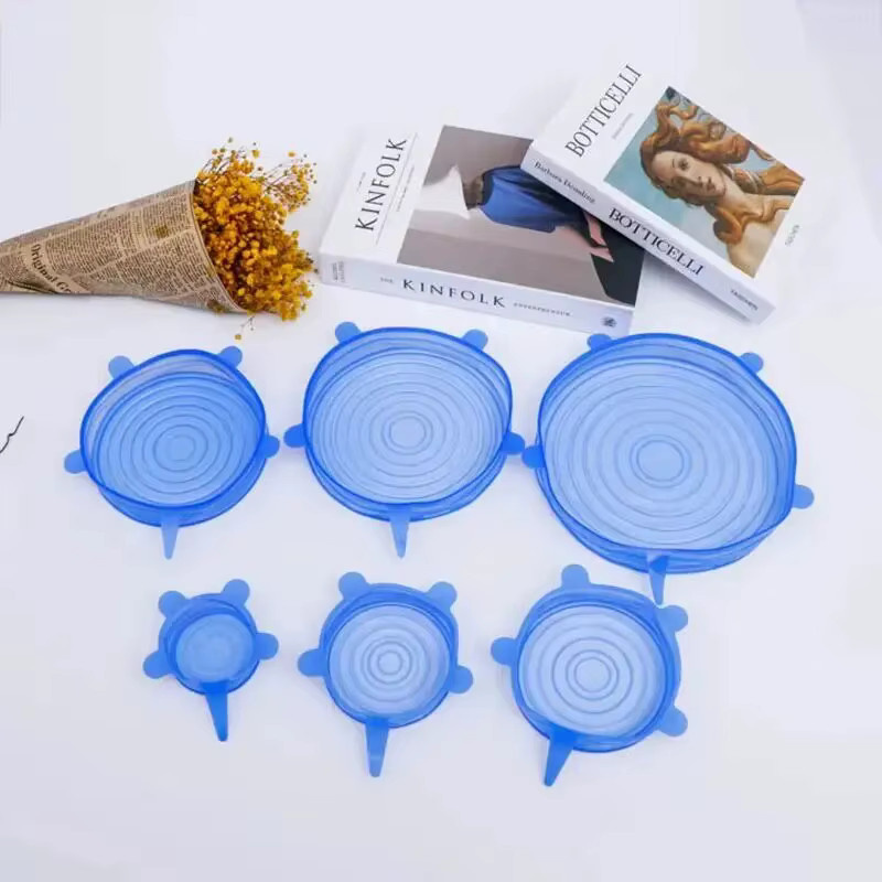 6er Set wiederverwendbare Silikon-Stretchdeckel in Blau zur Aufbewahrung von Obst und Gemüse - Bild 3