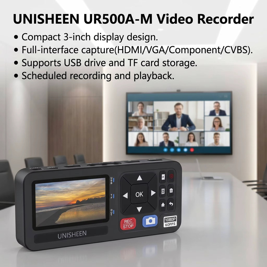 UNISHEEN UR500A-M 4K Video-Aufnahmebox VHS-zu-Digital-Konverter in Schwarz mit HDMI, CVBS, VGA und Komponenten-Eingängen für 1080P 60FPS Aufnahmen - Bild 3