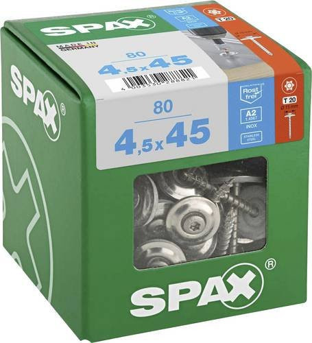 Spax Spenglerschraube Edelstahl A2 mit Dichtscheibe, Torx T-STAR plus TX20, Farbe Silber, Durchmesser: 4,5 mm, Länge: 45 mm - Bild 1