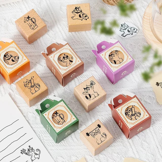 Holzstempel mit süßem Katzenmotiv für Scrapbooking und DIY-Handwerk - Bild 1