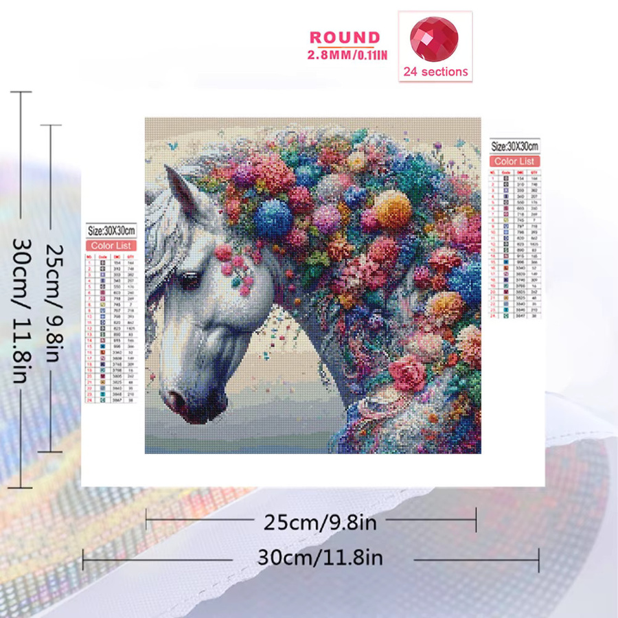 EverShine DIY Diamant-Mosaik Set Pferd und Blumen Motiv mit runden Strasssteinen in Multicolour, Breite: 20 cm, Tiefe: 20 cm, Höhe: 20 cm - Bild 2