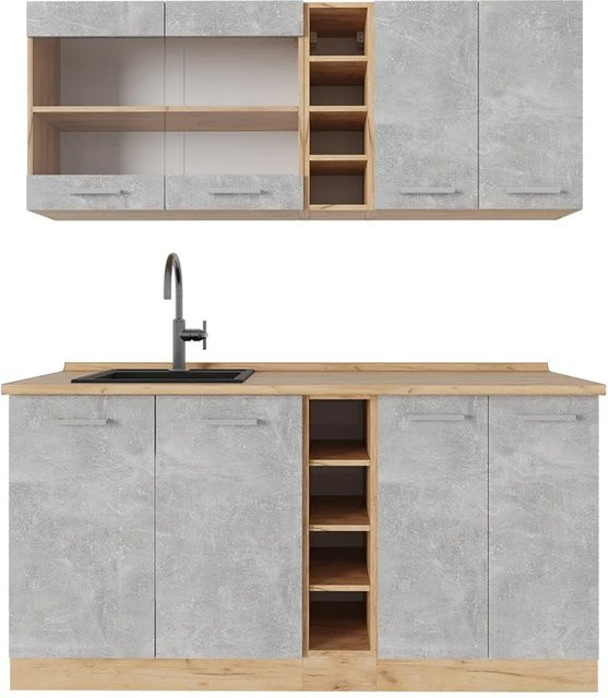 Vicco R-Line Singleküche modern in Beton und Goldkraft Eiche, Breite: 160 cm - Bild 1