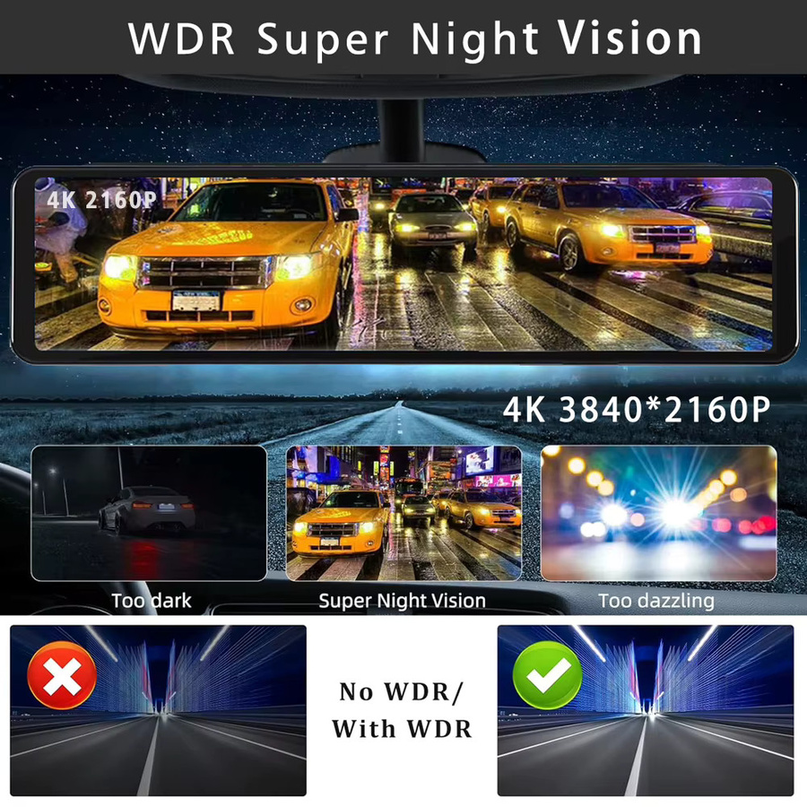 MYOLSD 4K Auto Dashcam Rückspiegel mit Android Auto und Apple CarPlay, 11,26 Zoll Display, GPS, WiFi, Bluetooth, Schwarz - Bild 4