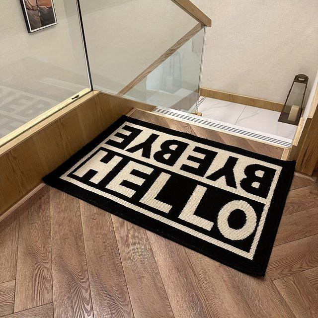 VIKAMA Hello Rug Bodenmatte Schwarz, rutschfest und schmutzabweisend, rechteckig für Wohnzimmer, Schlafzimmer oder Flur - Bild 1