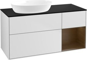 V&B Waschtischunterschrank Finion in Weiß lackiert mit Walnuss-Regal, Breite: 120 cm - Bild 1