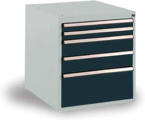 Manuflex BASETEC Schubfachschrank Stationär, 5 Schubfächer, anthrazit RAL 7016, abschließbar, Stahl - Bild 1