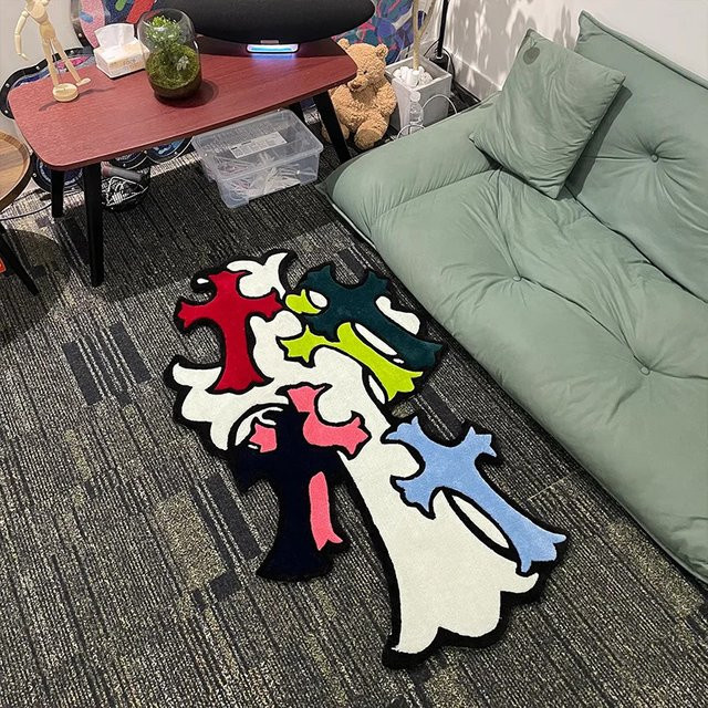 VIKAMA Dekorative Fußmatte in bunten Kreuzformen für Wohnzimmer und Schlafzimmer, Multicolour - Bild 1