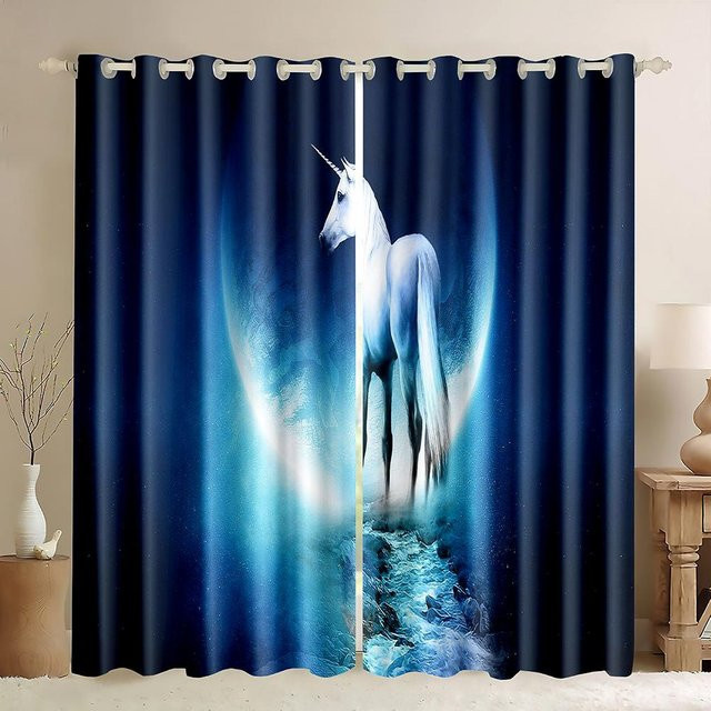 A Family Of Home Textiles Verdunkelungsvorhang mit Einhorn-Motiv und Regenbogen, 2er-Set, Blau/Mehrfarbig, Breite: 110 cm, Höhe: 214 cm - Bild 1