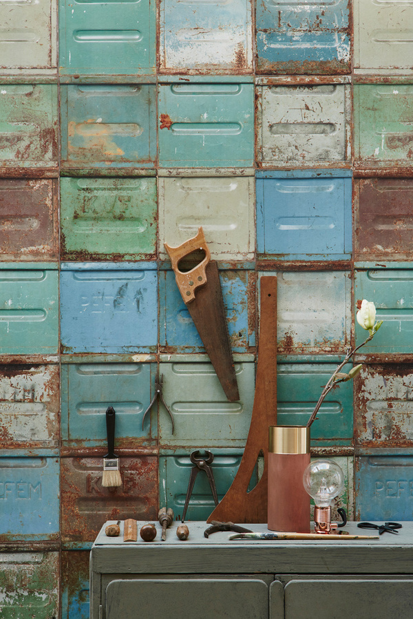 studio ditte Mural Wallpaper Container Mixed in Blau und Multicolour, geometrisches Design, matt, Breite: 300 cm, Höhe: 291 cm - Bild 2