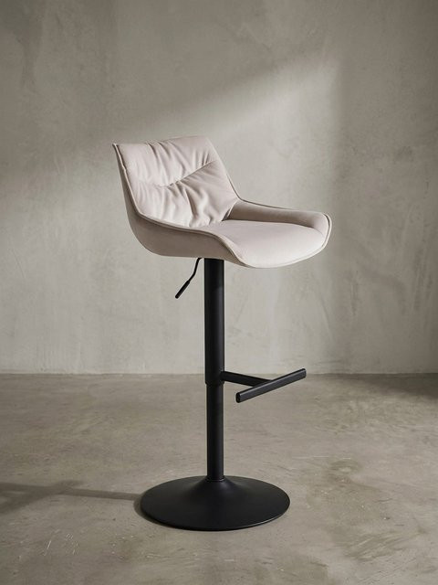 KADIMA DESIGN Barhocker mit Lehne aus Samt in Beige, höhenverstellbar mit Trompetenfuß, B/T/H: 45 x 55 x 106 cm - Bild 1