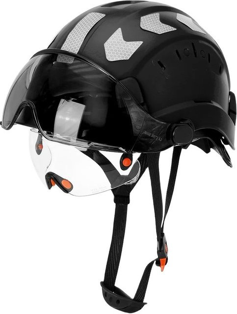 Aolamegs CE-Konstruktionsschutzhelm aus ABS-Kunststoff mit Visier, integrierter Schutzbrille und reflektierenden Aufklebern in Gelb und Schwarz - Bild 1