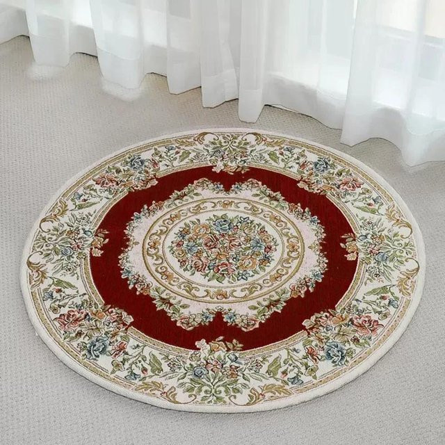 Runder Retro Teppich Lodestar in Rot mit floralem Muster, flauschig und waschbar, Durchmesser: 40 cm - Bild 1