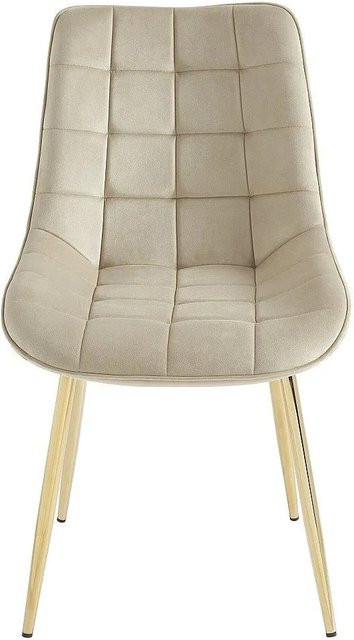 Vente-unique Stuhl Ollua in Beige mit Samtbezug und goldenen Metallbeinen, Breite: 49,5 cm - Bild 1