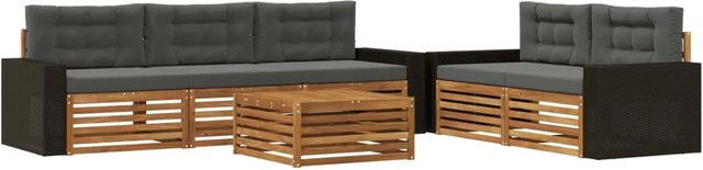 vidaXL Outdoor-Sofagarnitur aus Akazienholz in Natur und Anthrazit, 6-teiliges Set mit Tisch und Polstern - Bild 1