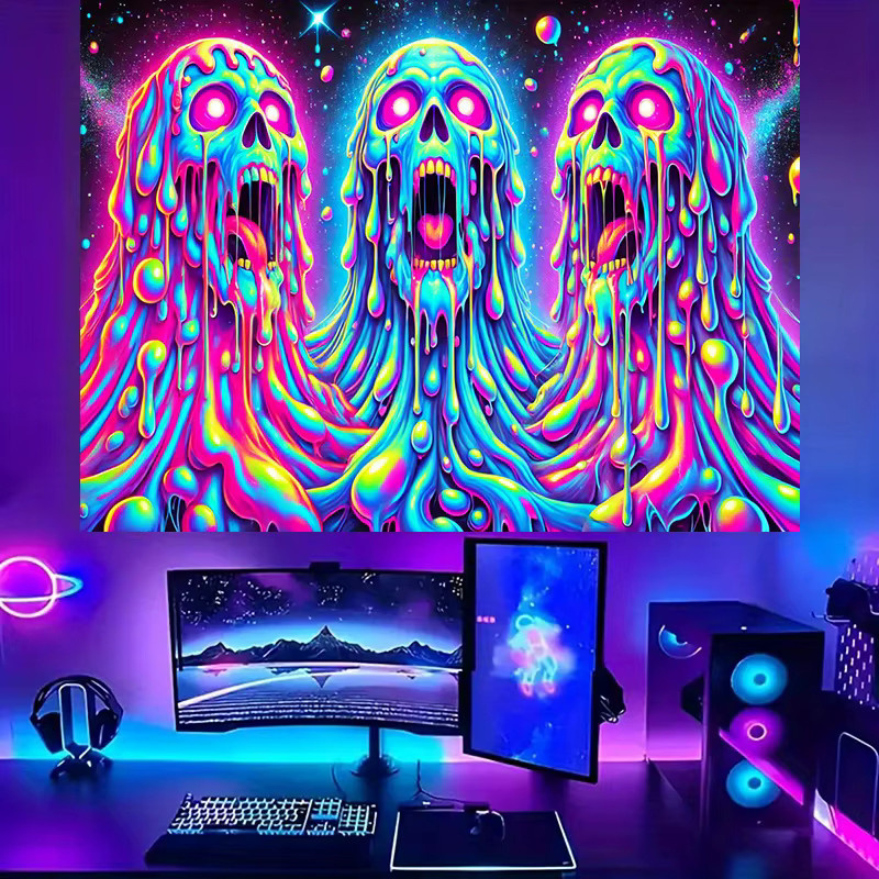 VIKAMA Halloween Totenkopf Wandteppich in Multicolour, Wandbehang für Wohnzimmer und Partydeko, Breite: 60 cm, Höhe: 40 cm - Bild 2