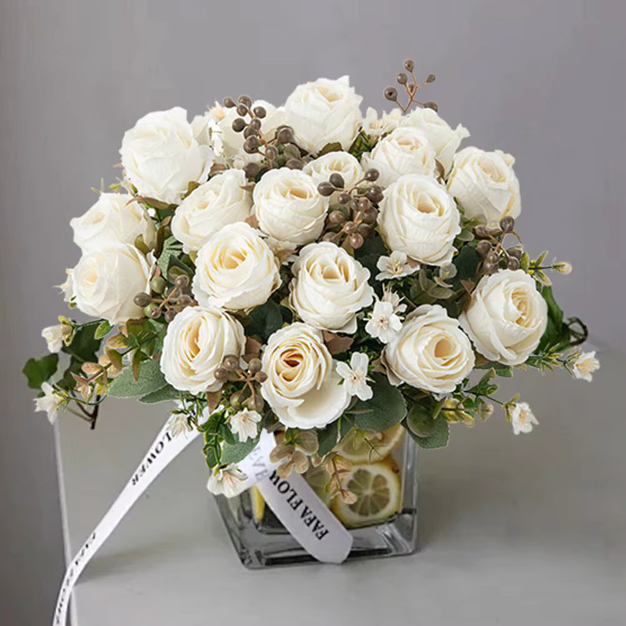 Künstliche Rosen aus Seide in Weiß und Braun für Hochzeitsstrauß und Dekoration - Bild 2