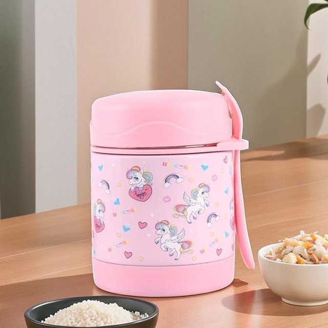 Binchi Outdoor Product Isolierte Edelstahl-Lunchbox mit Löffel und Besteck, Auslaufsicherer Thermobehälter für Kinder und Schule, Rosa - Bild 1