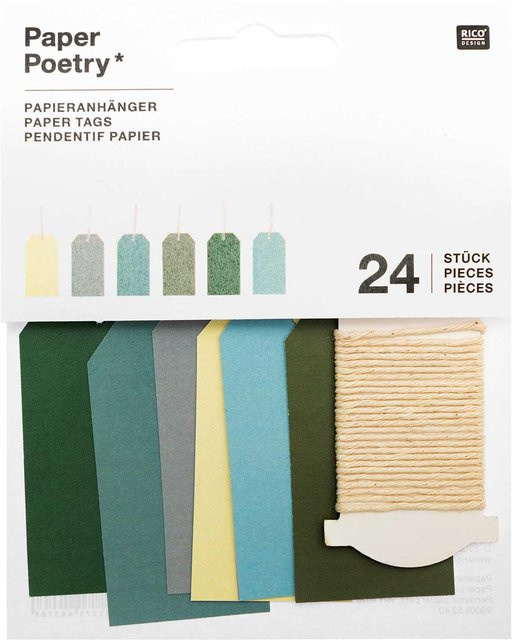 Rico Design Paper Poetry Papieranhänger grün, 24 Stück, B: 3 cm, H: 6 cm - Bild 1