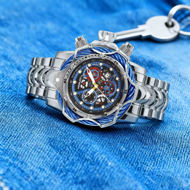 MEIRUIQI Armbanduhr Edelstahl, Quarz, Silber, Herren - Bild 4