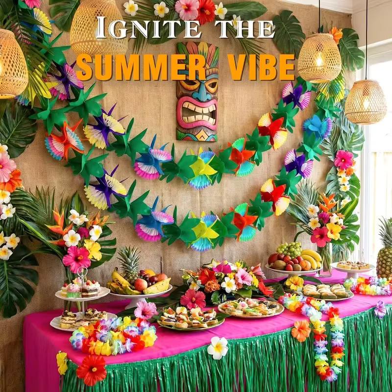 ZQNYCY Hibiskus-Blumengirlande aus Papier in Multicolour als tropische Hängeornamente für Sommerpartys, Hochzeiten und Geburtstage - Bild 6