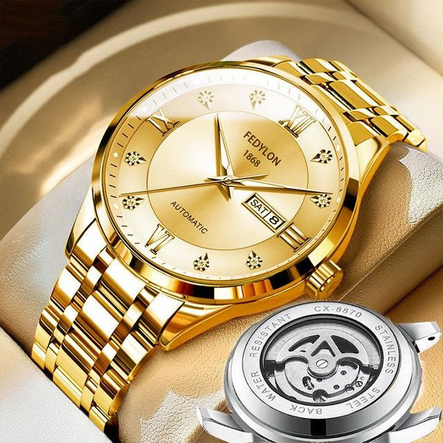 YIRAN Jewelry Armbanduhr Quarz, Edelstahl, Gold, Schwarz, Herren - Bild 1