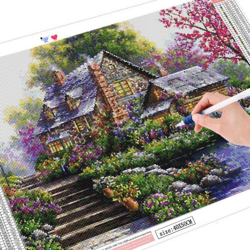 FIYO Diamond Painting Landschaft und Blumen 5D Diamantstickerei Mosaik-Kit, mehrfarbig, B/H: 30 x 20 cm - Bild 1