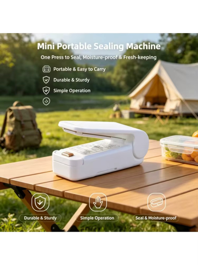 Opovcom Mini Tragbarer Heißluftbeutelversiegler in Weiß für die Snack-Aufbewahrung beim Camping und Picknick - Bild 4