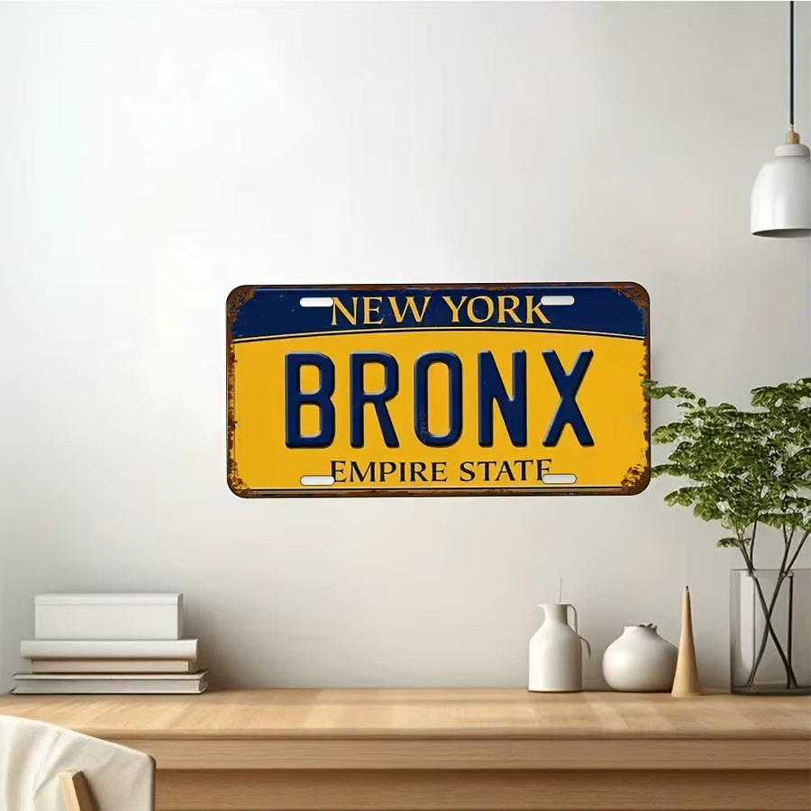 Vintage Bronx Empire State Metallschild von CIFBUY in Gelb-Blau-Weiß zur Wanddekoration, B: 30,0 cm, H: 15,0 cm - Bild 3