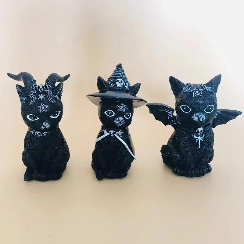 Schwarze Katze Statue als dekorative Hexenfigur aus Harz für Halloween und die Schreibtischdekoration - Bild 3
