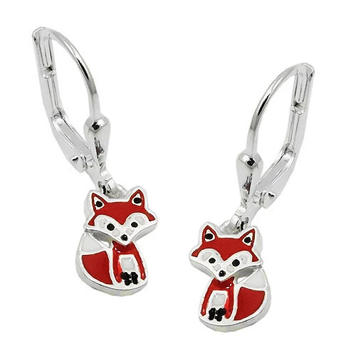 SIGO Ohrringe Brisur Fuchs, lackiert, Silber 925, rot-weiß-schwarz, Kinder - Bild 1