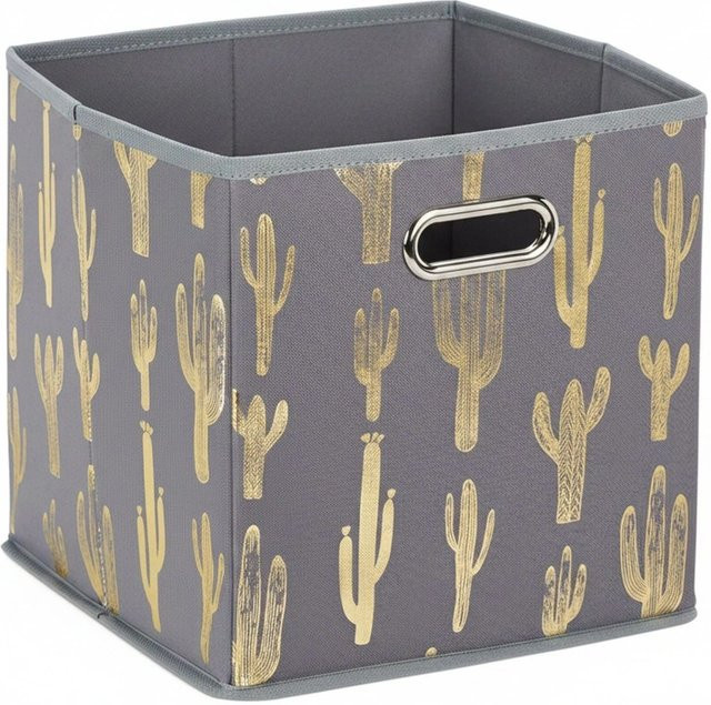 Relaxdays Faltbox aus Vlies mit Kaktusmotiv in Grau und Gold, B/T/H: 29,0 x 28,5 x 28,5 cm - Bild 1