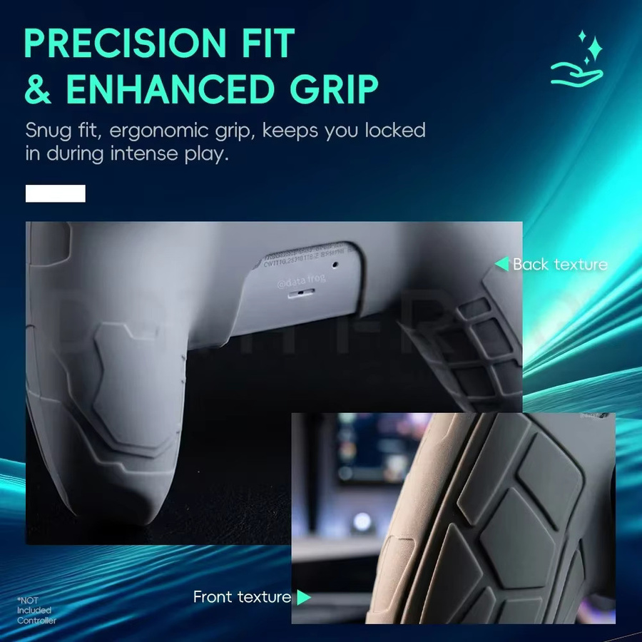 DATA FROG Silikonhülle für PS5 DualSense Controller in Grau inklusive Thumbstick-Kappen - Bild 3