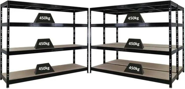 PROREGAL Rhino Schwerlastregal Set aus 3 Stück, Schwarz, B/H/T: 240 x 180 x 60 cm, 4 Ebenen mit Spanplatten, Stecksystem für Werkstatt und Lager - Bild 1