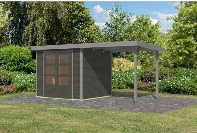 Karibu Gartenhaus Ernesto mit Anbaudach in Terragrau/Grau, B/T/H: 209 x 238 x 213 cm - Bild 1